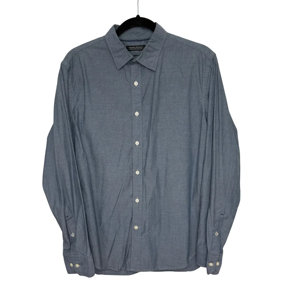 Banana Republic Camden‎ Fit Custom 078 Wash Shirt Mens Blue Checkered